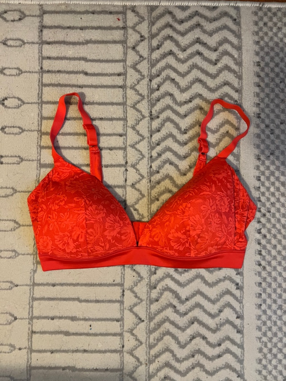Auden Orange Floral Lace Wireless Bra - Women Intimates & Sleepwear